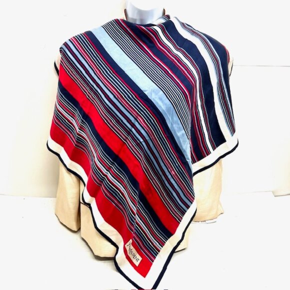 Vgt Yves Saint Laurent YSL scarf 100% silk satin  30" Red beige black  Red (22 - Picture 1 of 11